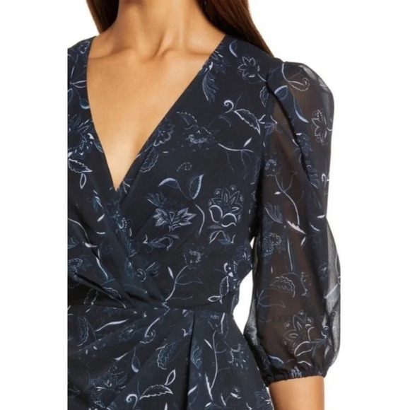 Halogen Chiffon Faux Wrap Floral Dress In Black Bali - Picture 4 of 6